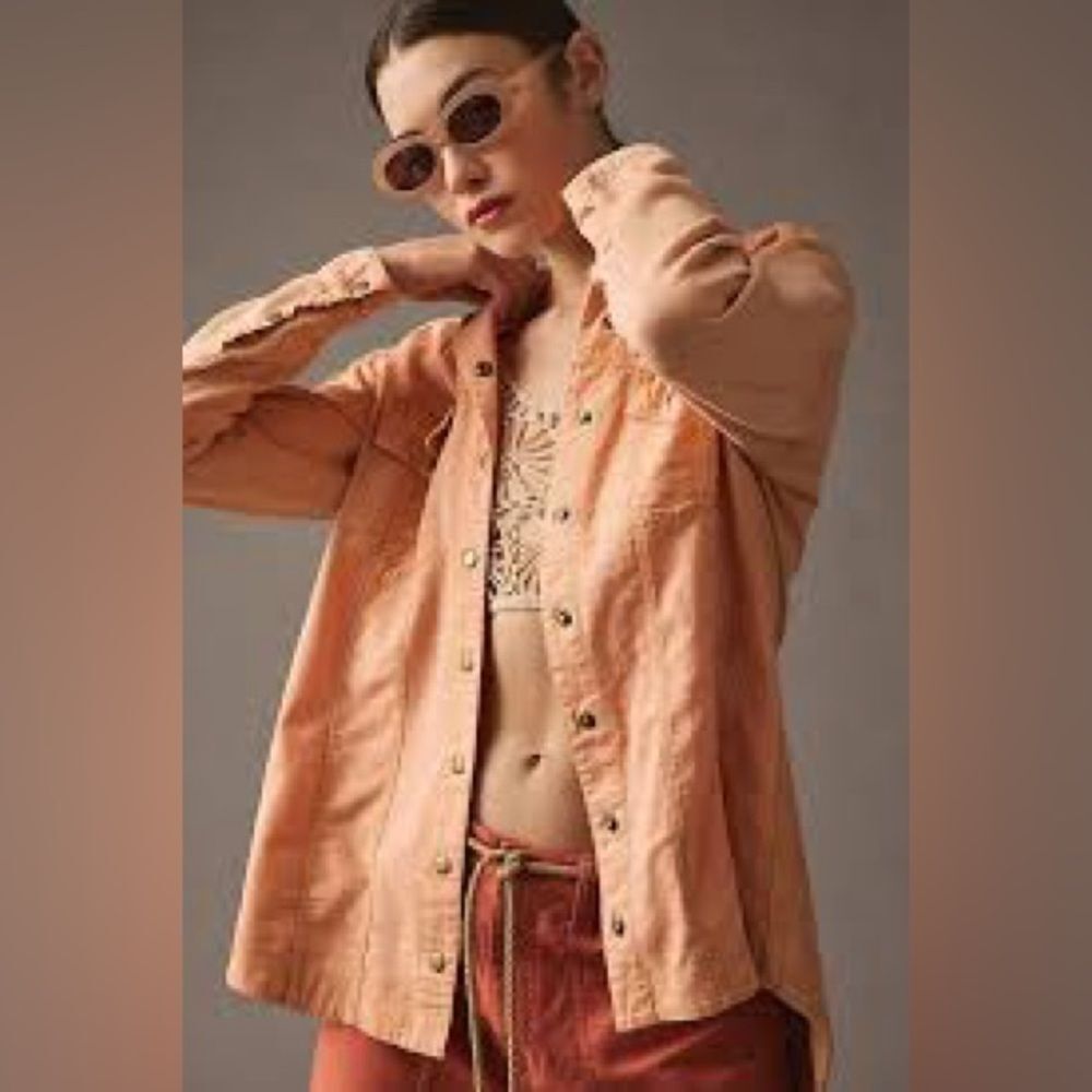 Anthropologie Pilcro Utility Snap Front Shirt Jacket in Orange M
